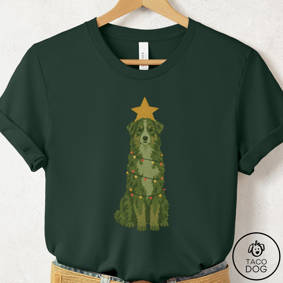 Australian Shepherd Christmas Tree T-Shirt Forest Taco-Dog