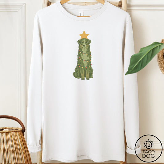 Australian Shepherd Christmas Tree Long Sleeve Tee White Taco-Dog