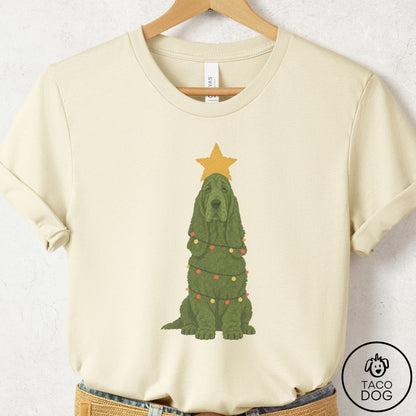 Basset Hound Christmas Tree T-Shirt Natural Taco-Dog