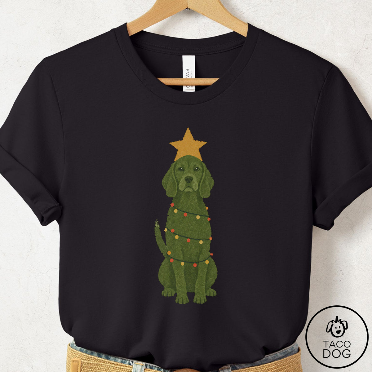 Beagle Christmas Tree T-Shirt Black Taco-Dog