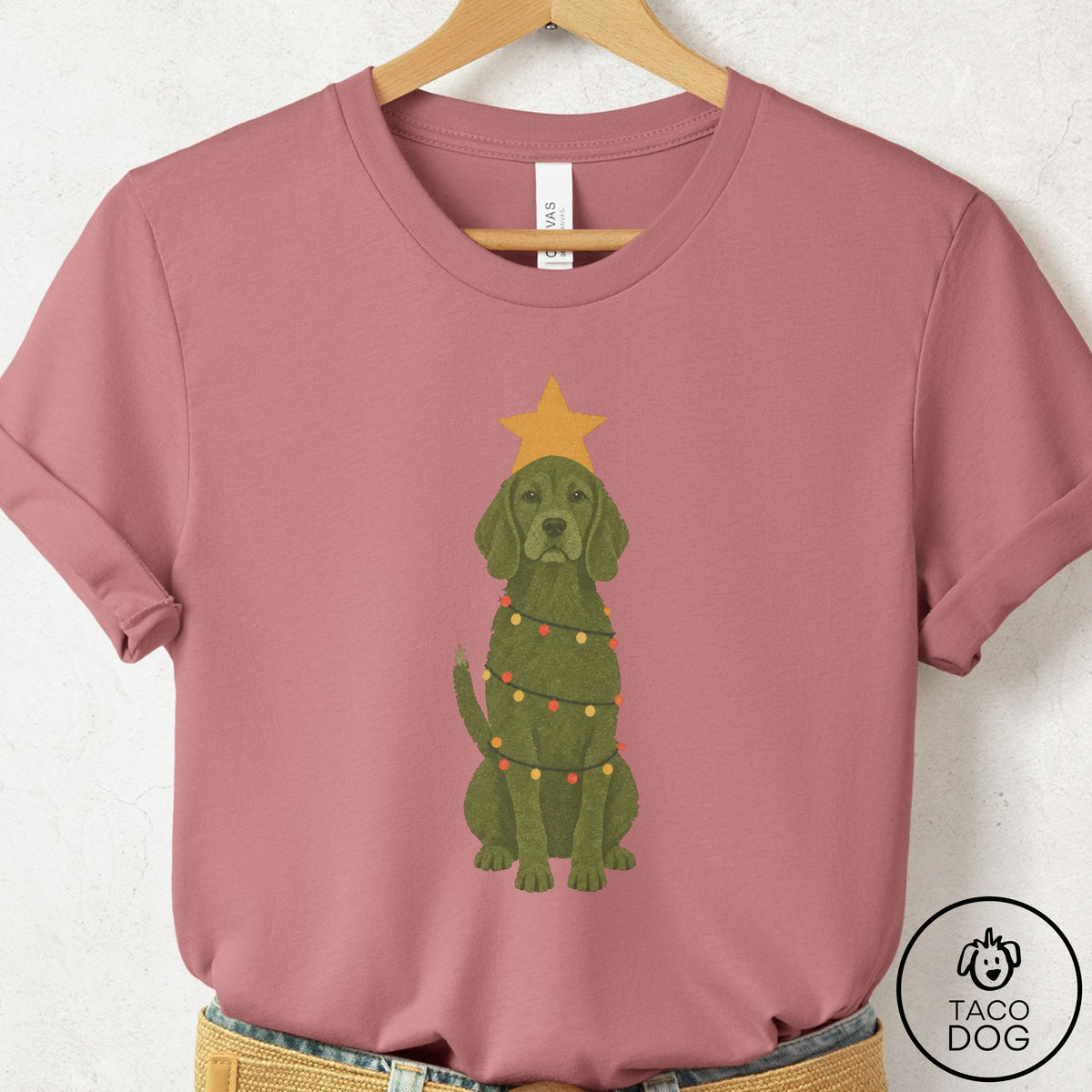 Beagle Christmas Tree T-Shirt Mauve Taco-Dog