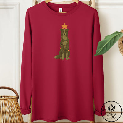 Border Collie Christmas Tree Long Sleeve Tee Cardinal Taco-Dog
