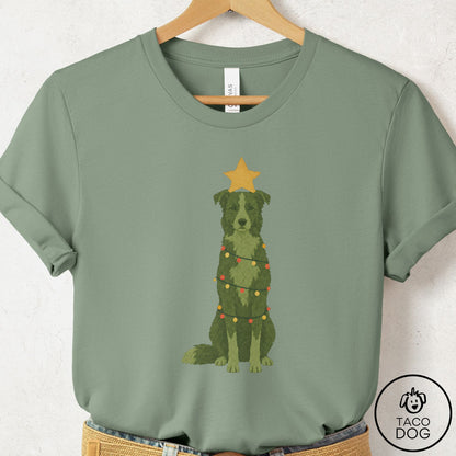 Border Collie Christmas Tree T-Shirt Sage Taco-Dog
