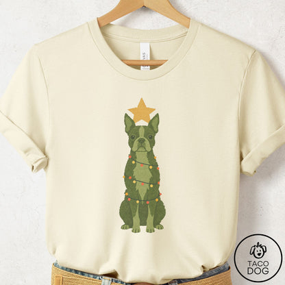 Boston Terrier Christmas Tree T-Shirt Natural Taco-Dog