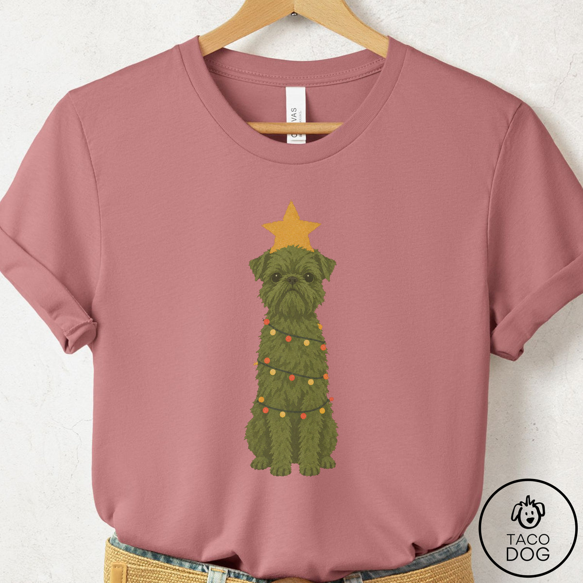 Brussels Griffon Christmas Tree T-Shirt Mauve Taco-Dog