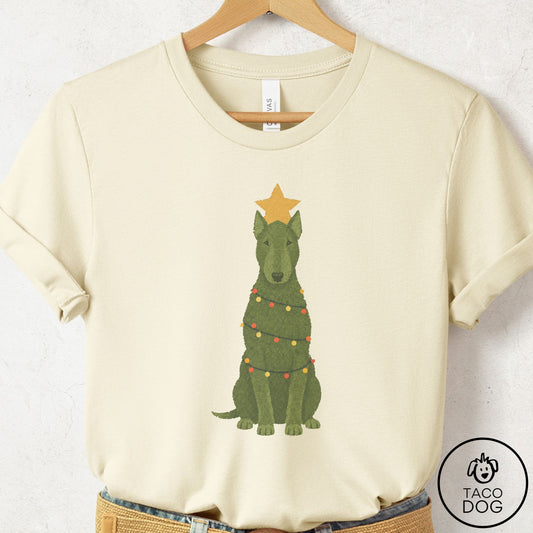 Bull Terrier Christmas Tree T-Shirt Natural Taco-Dog