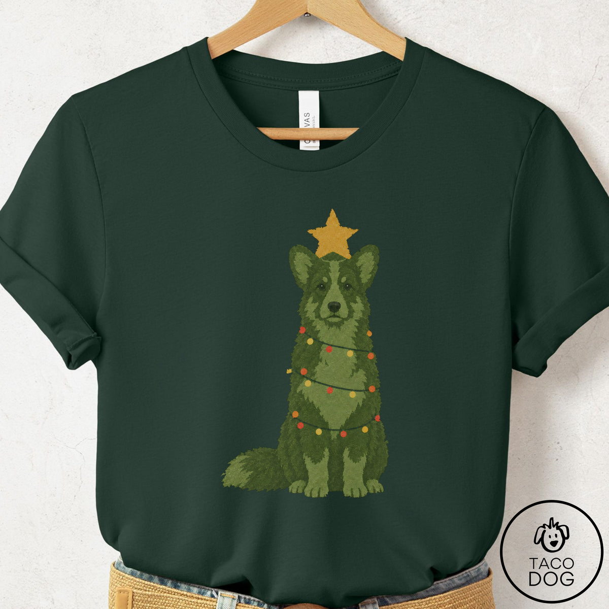 Cardigan Welsh Corgi Christmas Tree T-Shirt Forest Taco-Dog