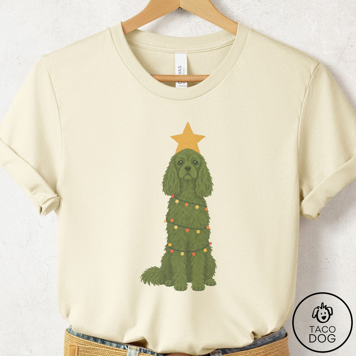 Cavalier King Charles Spaniel Christmas Tree T-Shirt Natural Taco-Dog