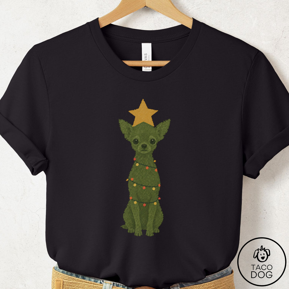 Chihuahua Christmas Tree T-Shirt Black Taco-Dog
