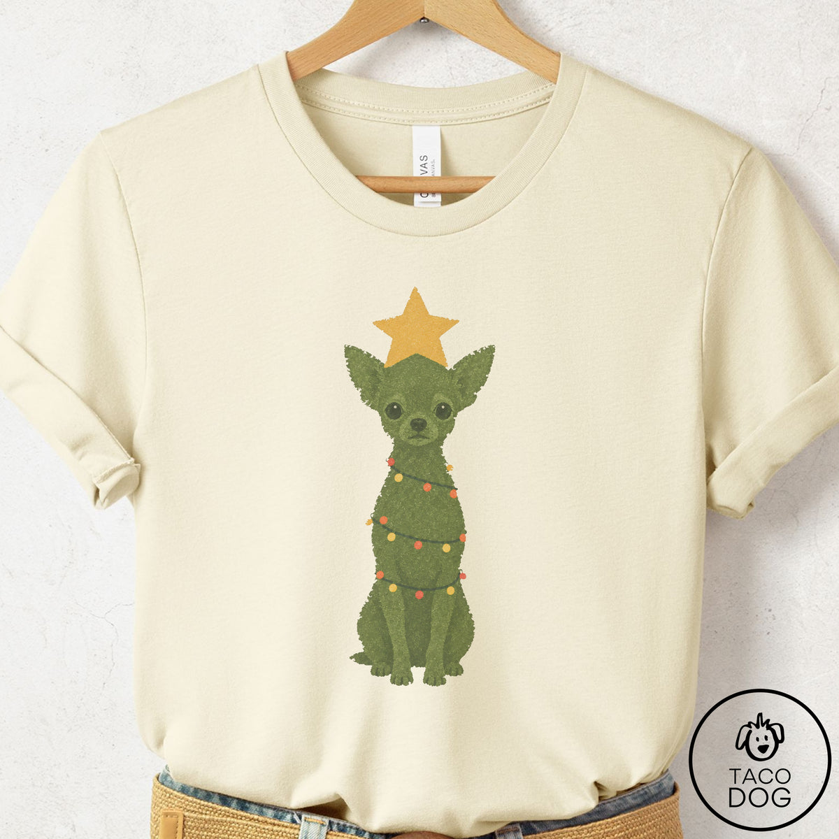 Chihuahua Christmas Tree T-Shirt Natural Taco-Dog