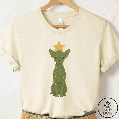 Chihuahua Christmas Tree T-Shirt Natural Taco-Dog