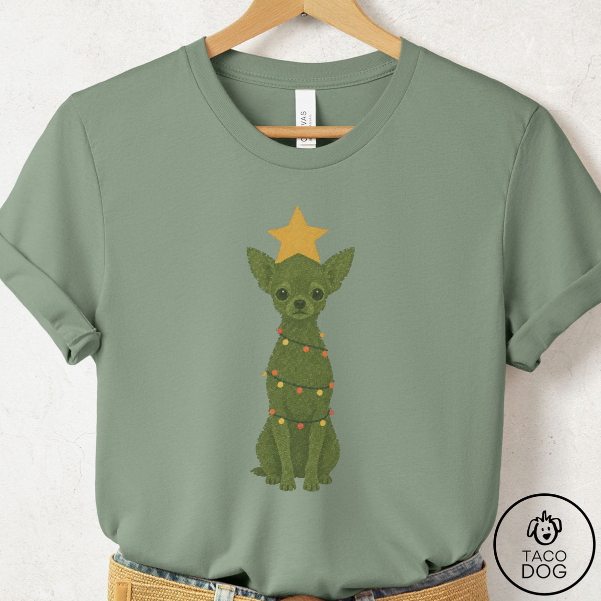 Chihuahua Christmas Tree T-Shirt, design close-up