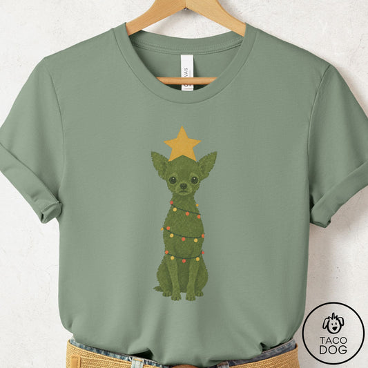 Chihuahua Christmas Tree T-Shirt Sage Taco-Dog