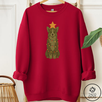 Corgi Christmas Tree Sweatshirt Cardinal Red Taco-Dog