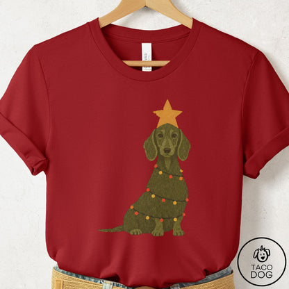 Dachshund Christmas Tree T-Shirt Canvas Red Taco-Dog