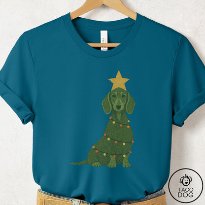 Dachshund Christmas Tree T-Shirt Deep Teal Taco-Dog