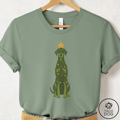 Doberman Christmas Tree T-Shirt Sage Taco-Dog