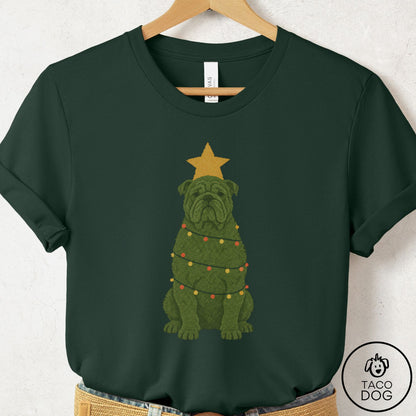 English Bulldog Christmas Tree T-Shirt Forest Taco-Dog