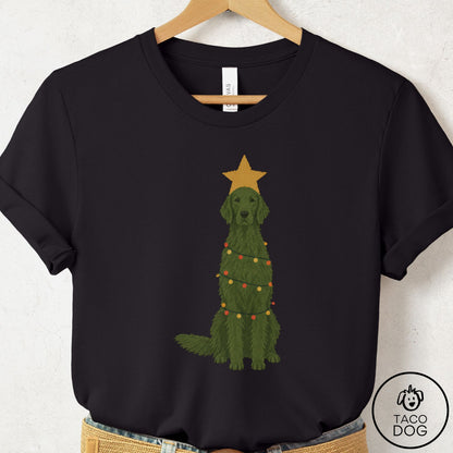 Flat-Coated Retriever Christmas Tree T-Shirt Black Taco-Dog