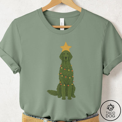 Flat-Coated Retriever Christmas Tree T-Shirt Sage Taco-Dog