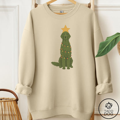 Flat-Coated Retriever Christmas Tree Sweatshirt Sand Taco-Dog