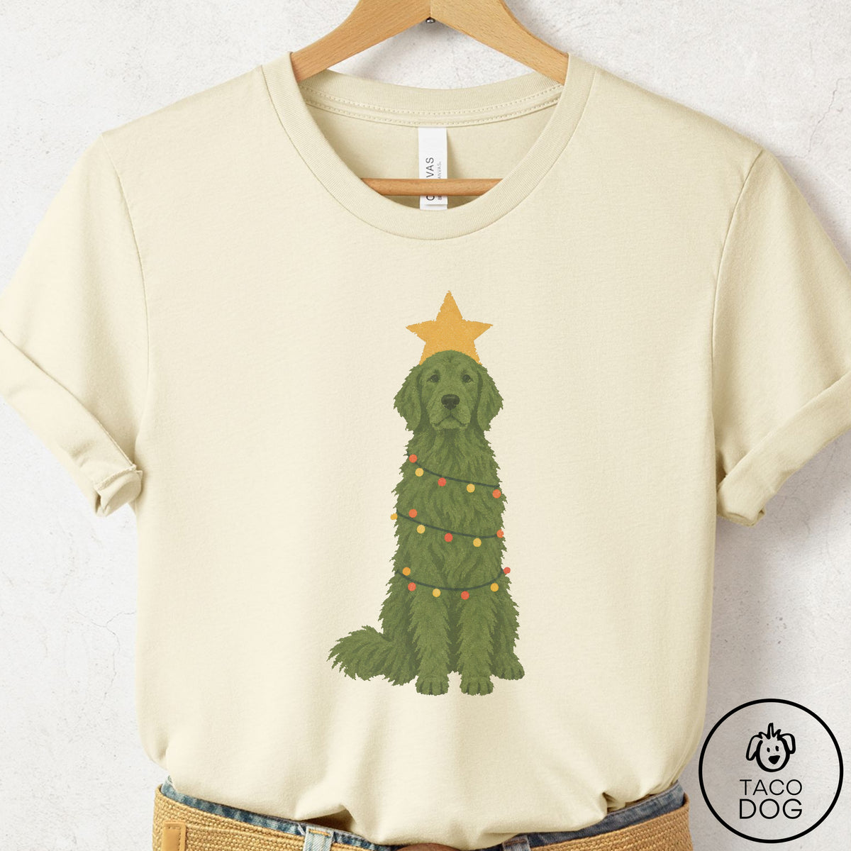 Golden Retriever Christmas Tree T-Shirt Natural Taco-Dog