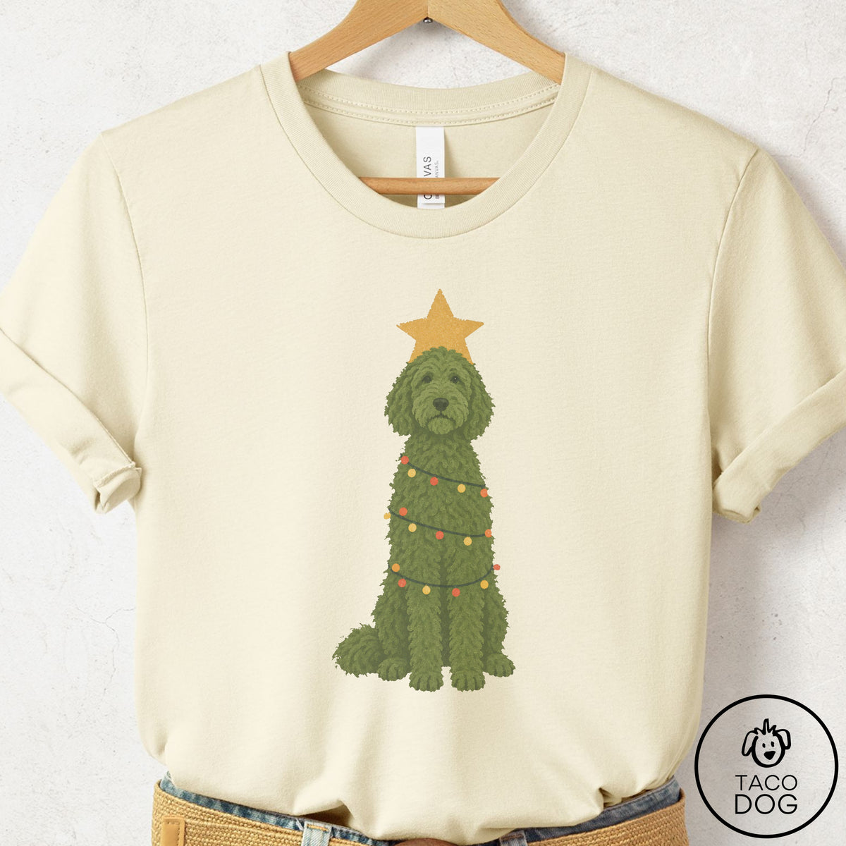 Doodle Christmas Tree T-Shirt Natural Taco-Dog