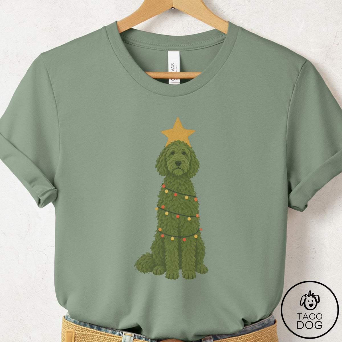 Doodle Christmas Tree T-Shirt Sage Taco-Dog
