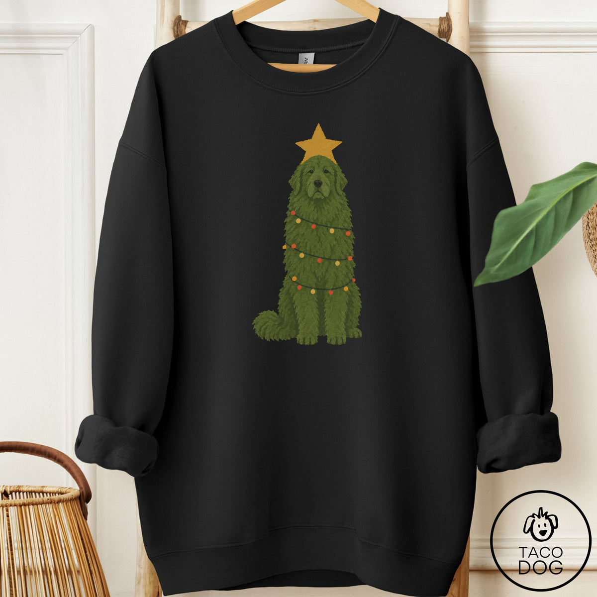 Great Pyrenees Christmas Tree Sweatshirt Black Taco-Dog