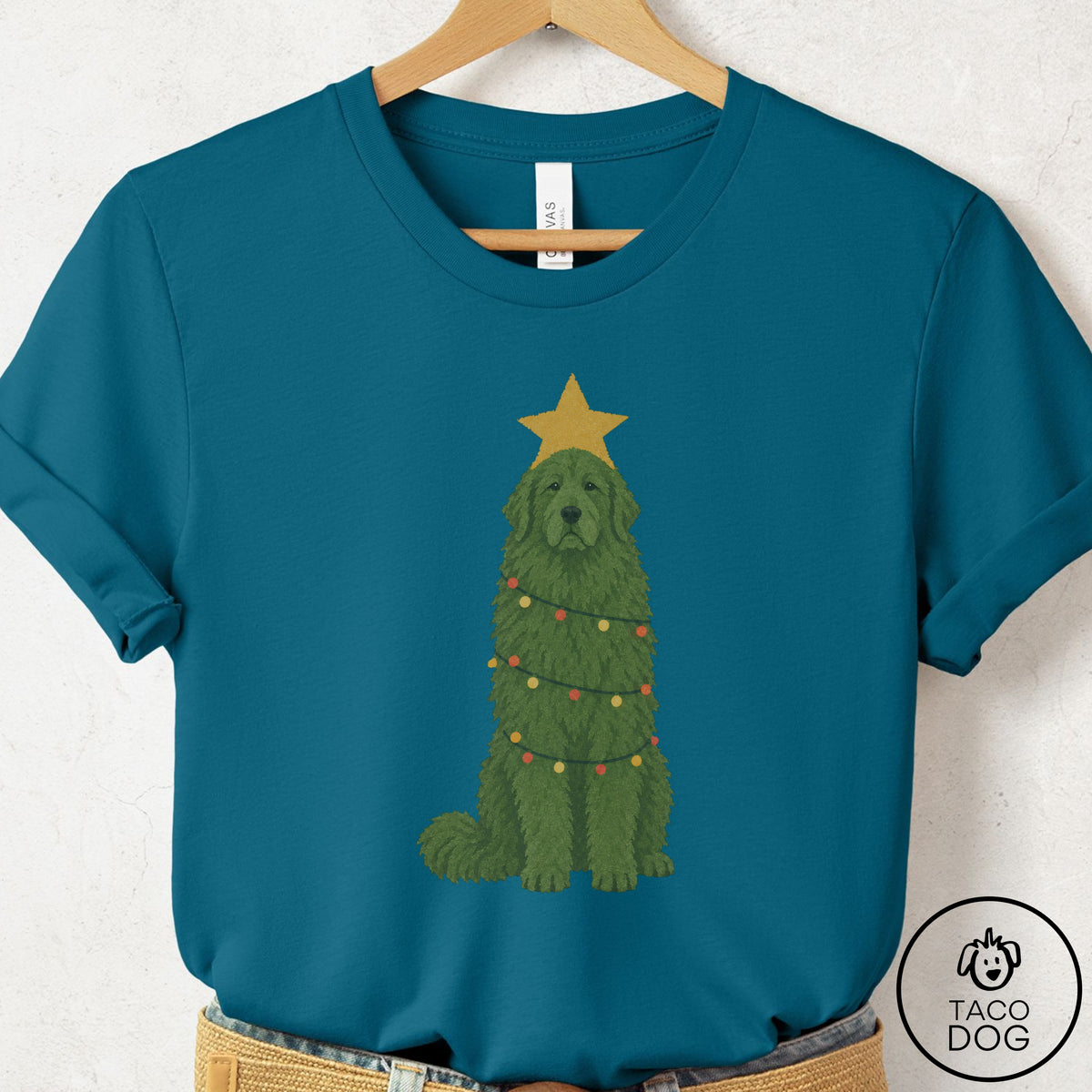 Great Pyrenees Christmas Tree T-Shirt Deep Teal Taco-Dog