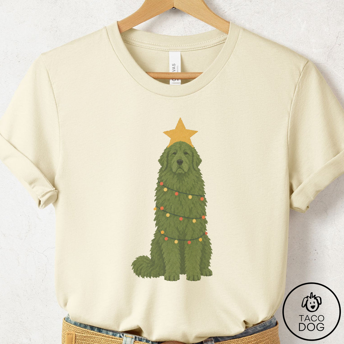 Great Pyrenees Christmas Tree T-Shirt Natural Taco-Dog