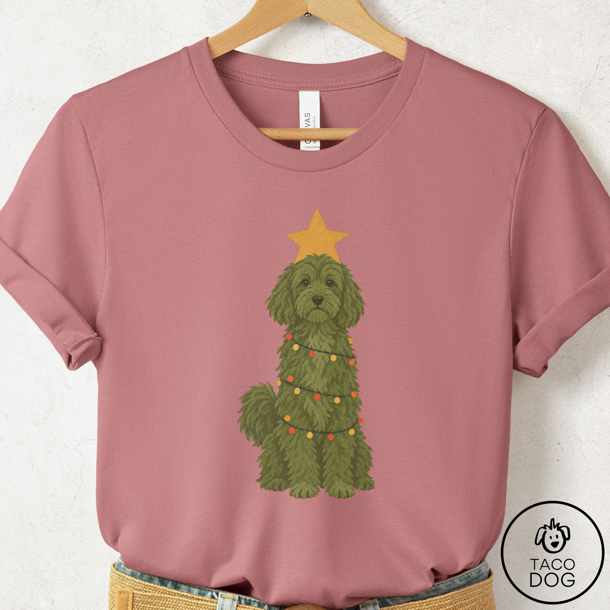 Havanese Christmas Tree T-Shirt Mauve Taco-Dog