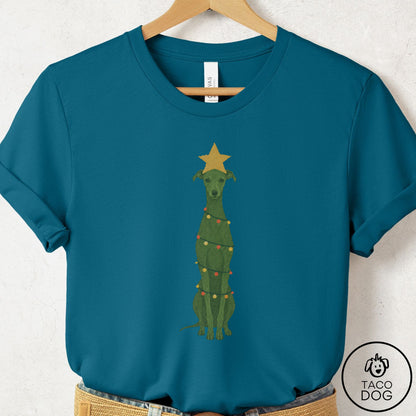 Italian Greyhound Whippet Christmas Tree T-Shirt Deep Teal Taco-Dog