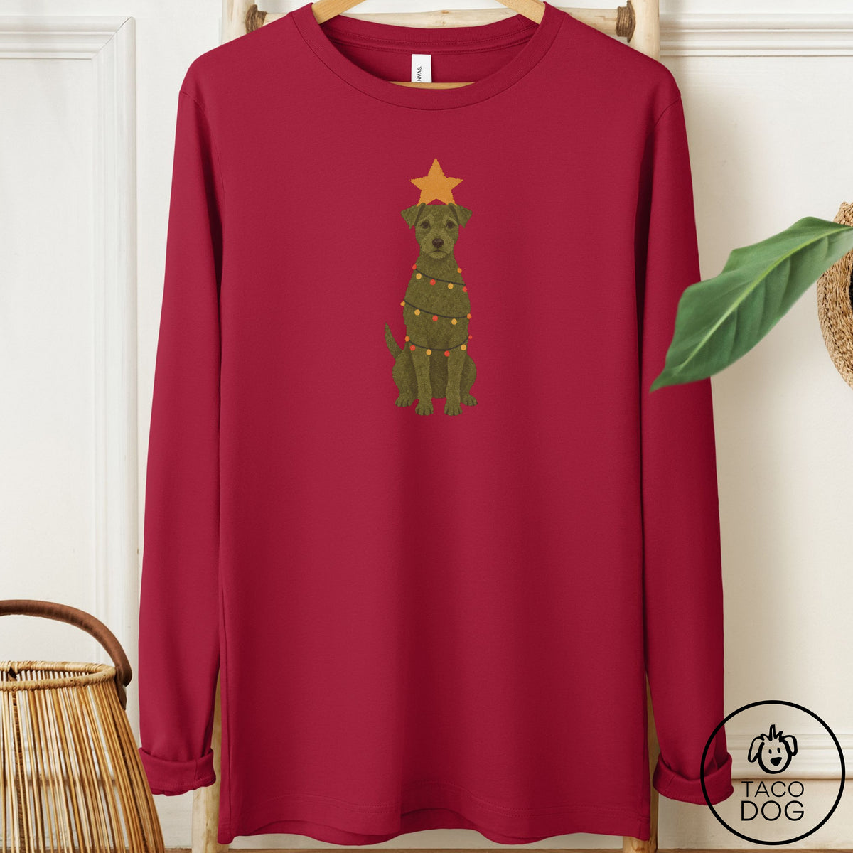 Jack Russell Christmas Tree Long Sleeve Tee Cardinal Taco-Dog