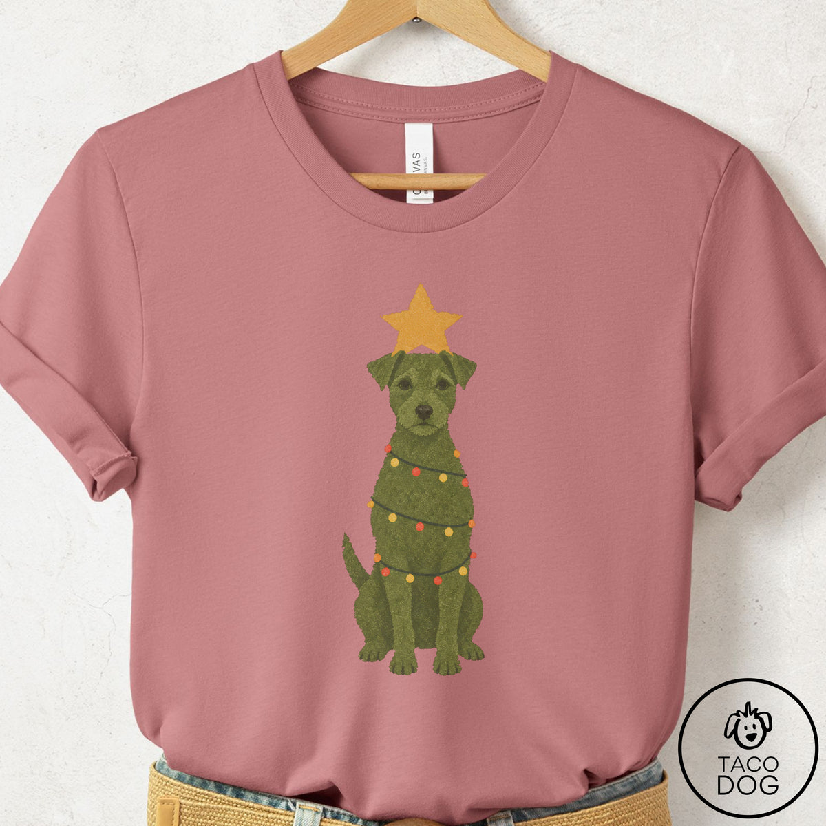 Jack Russell Christmas Tree T-Shirt Mauve Taco-Dog