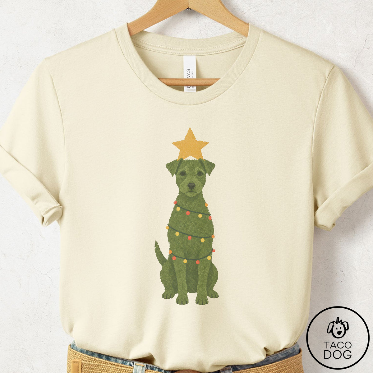 Jack Russell Christmas Tree T-Shirt Natural Taco-Dog