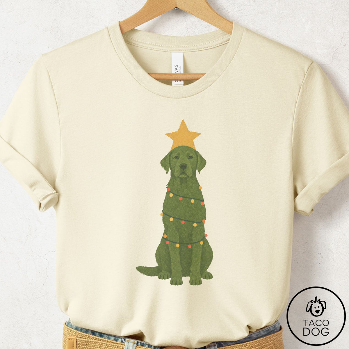 Labrador Retriever Christmas Tree T-Shirt Natural Taco-Dog
