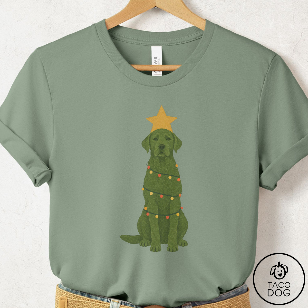 Labrador Retriever Christmas Tree T-Shirt Sage Taco-Dog