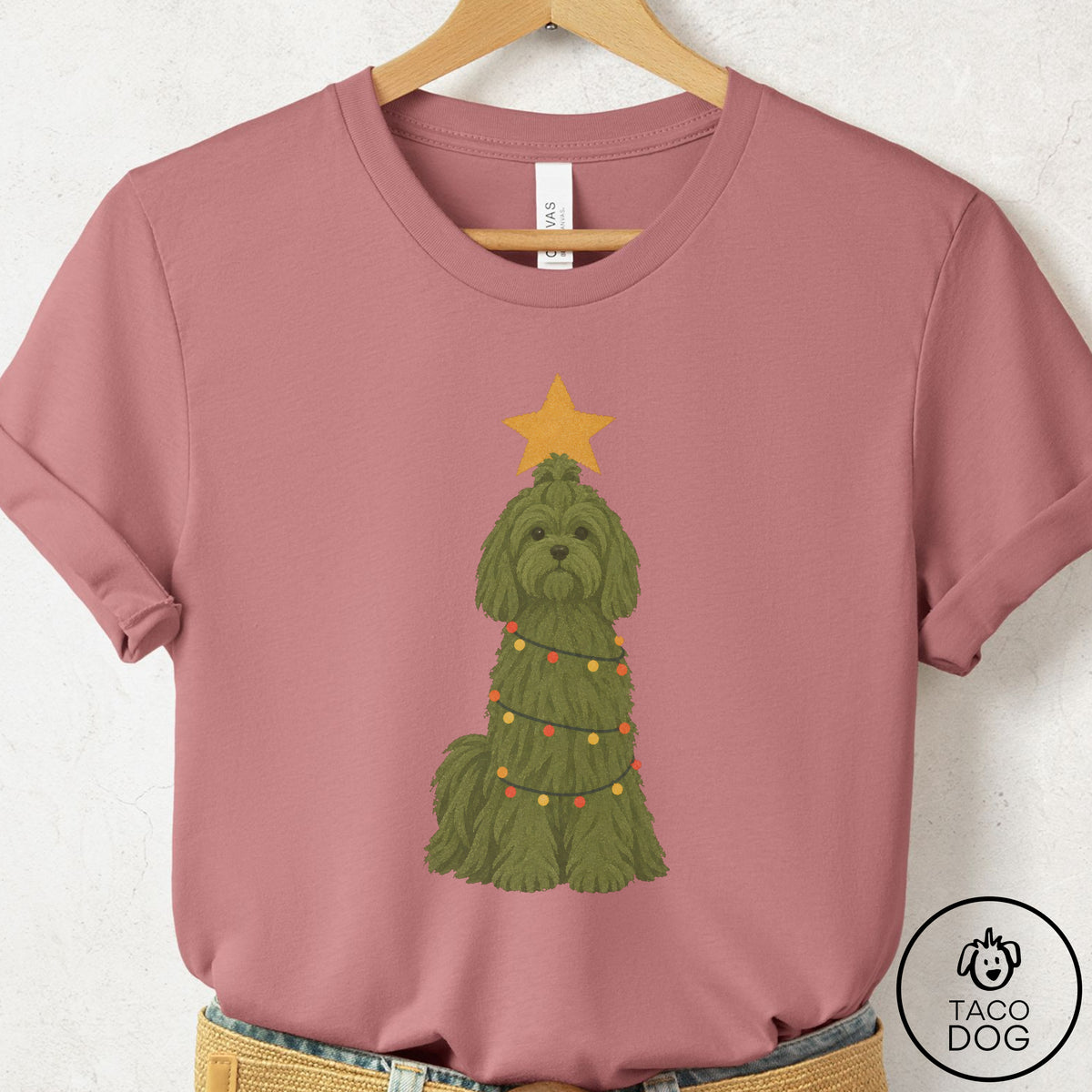Maltese Christmas Tree T-Shirt Mauve Taco-Dog
