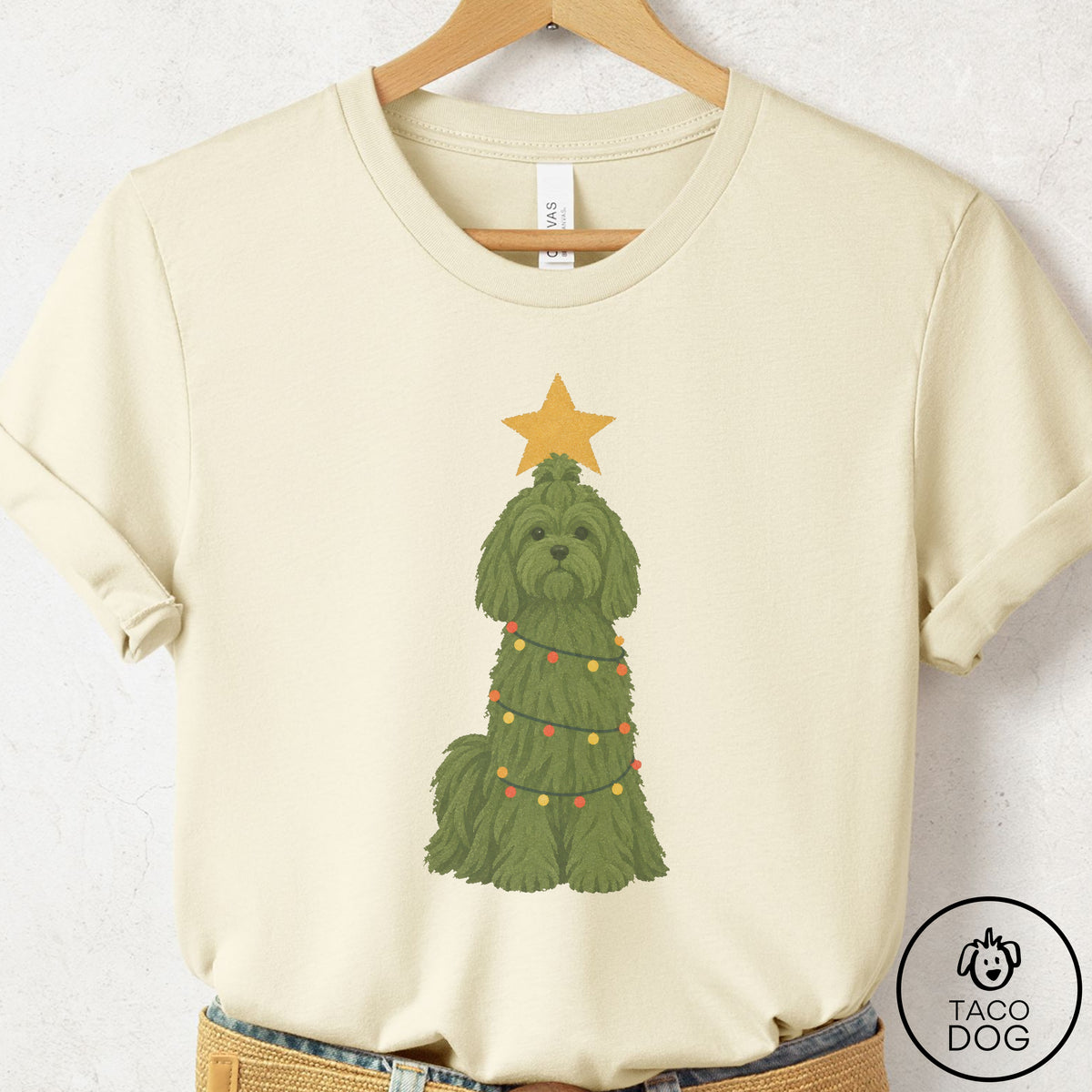 Maltese Christmas Tree T-Shirt Natural Taco-Dog