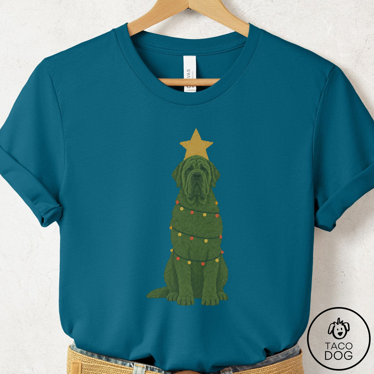Mastiff Christmas Tree T-Shirt Deep Teal Taco-Dog