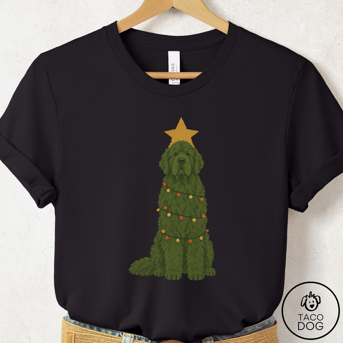 Newfoundland Christmas Tree T-Shirt Black Taco-Dog