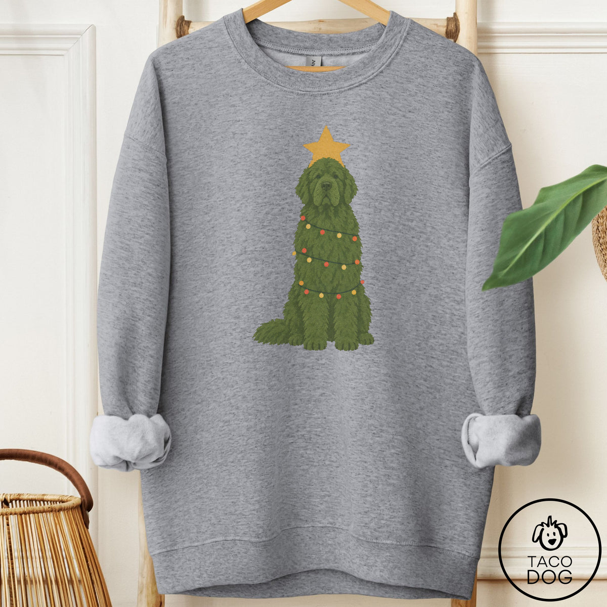 Newfoundland Christmas Tree Sweatshirt Graphite Heather Taco-Dog
