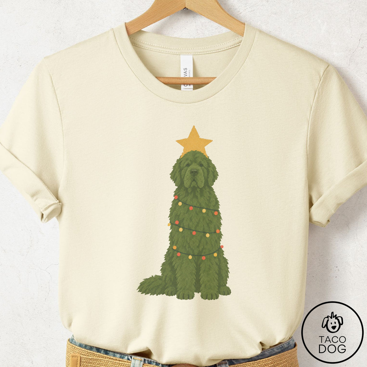 Newfoundland Christmas Tree T-Shirt Natural Taco-Dog