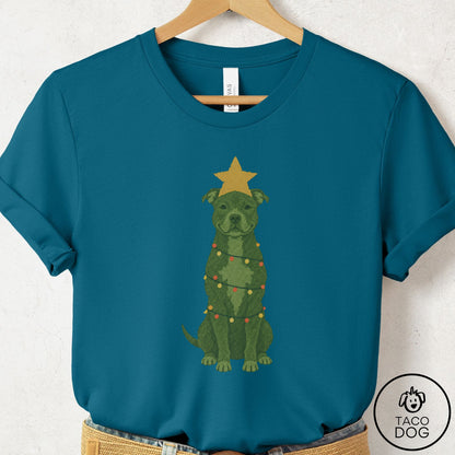 Pitbull Christmas Tree T-Shirt Deep Teal Taco-Dog