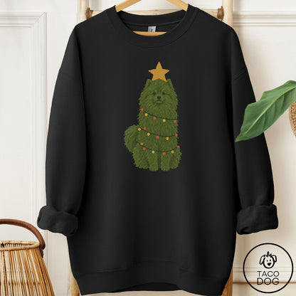 Pomeranian Christmas Tree Sweatshirt Black Taco-Dog