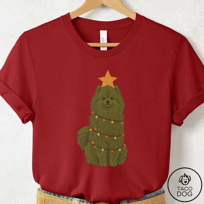 Pomeranian Christmas Tree T-Shirt Canvas Red Taco-Dog