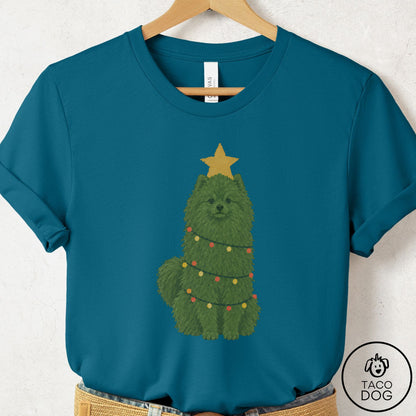 Pomeranian Christmas Tree T-Shirt Deep Teal Taco-Dog