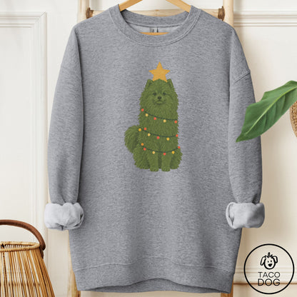 Pomeranian Christmas Tree Sweatshirt Graphite Heather Taco-Dog