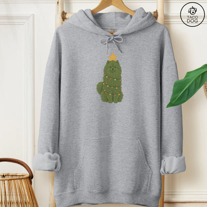 Pomeranian Christmas Tree Hoodie Graphite Heather Taco-Dog